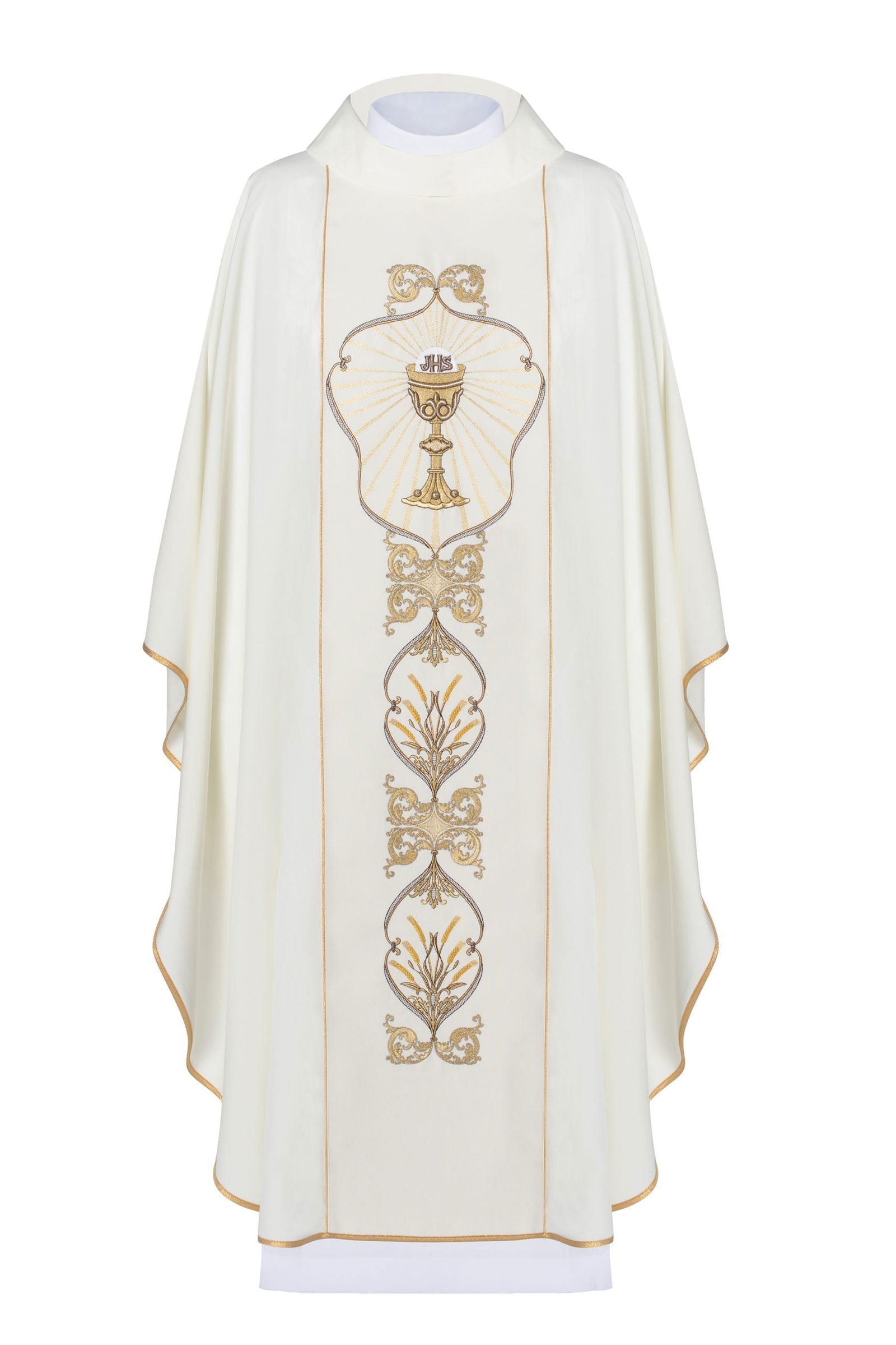 Chasuble with embroidered chalice symbol in ecru