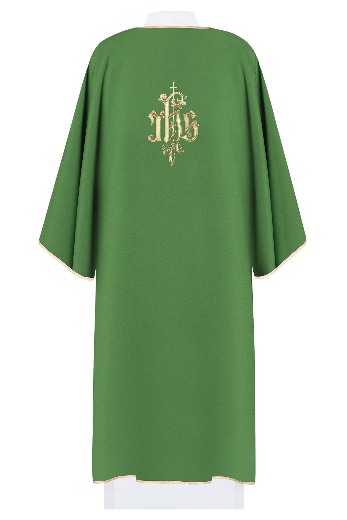 Green dalmatic chasuble with gold IHS