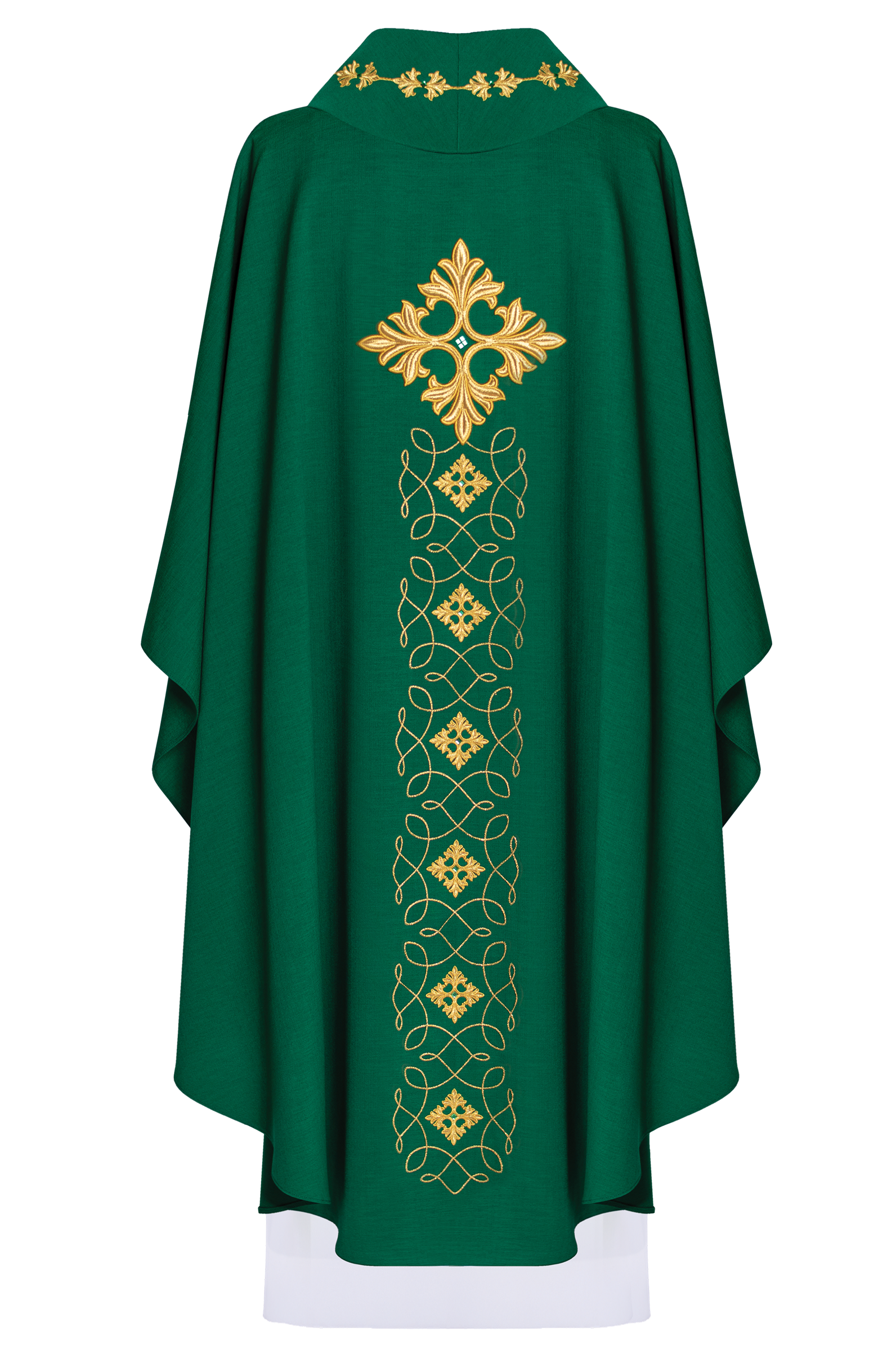 Green chasuble richly embroidered with a cord