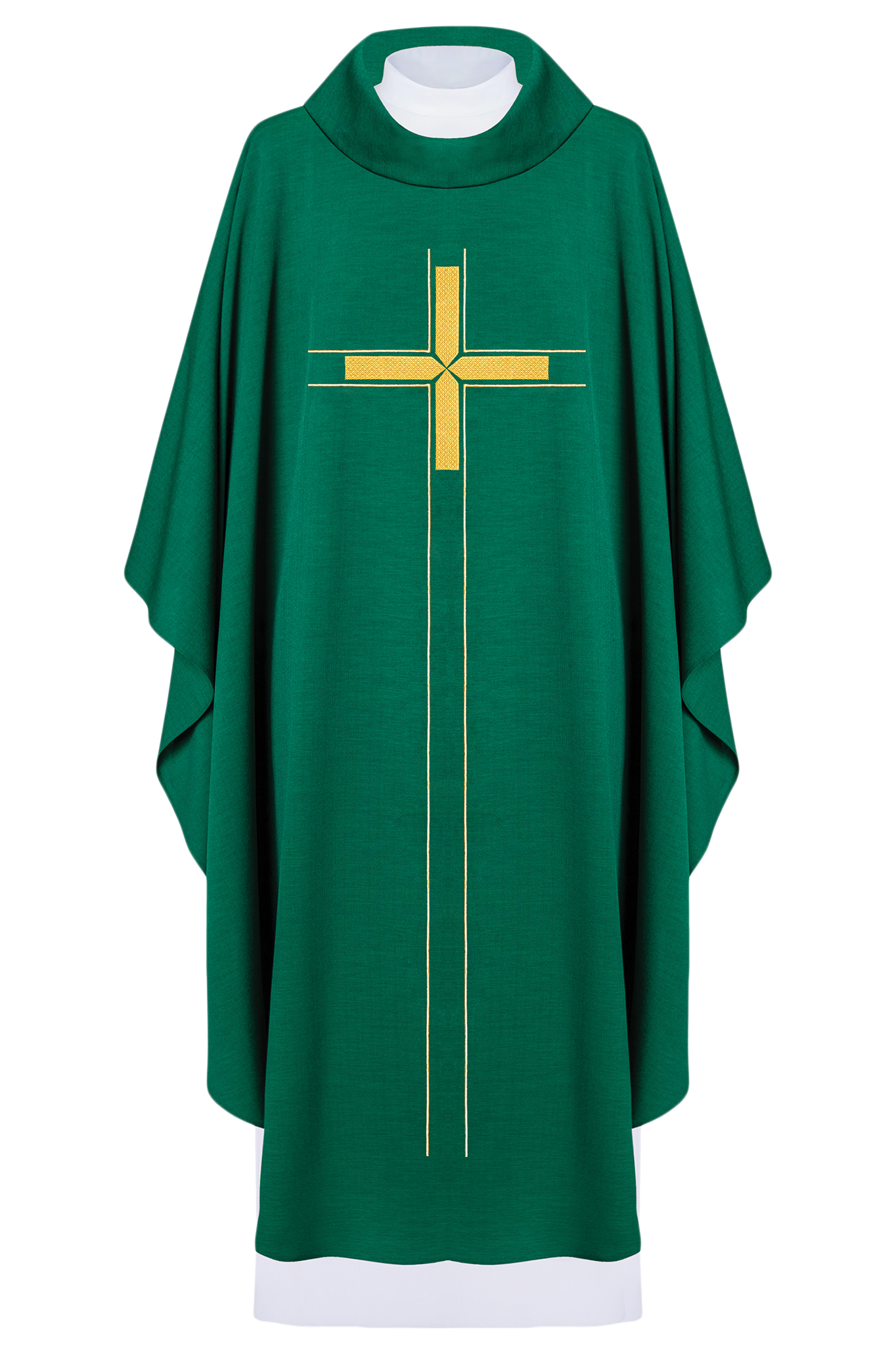 Green chasuble embroidered in a minimalist design