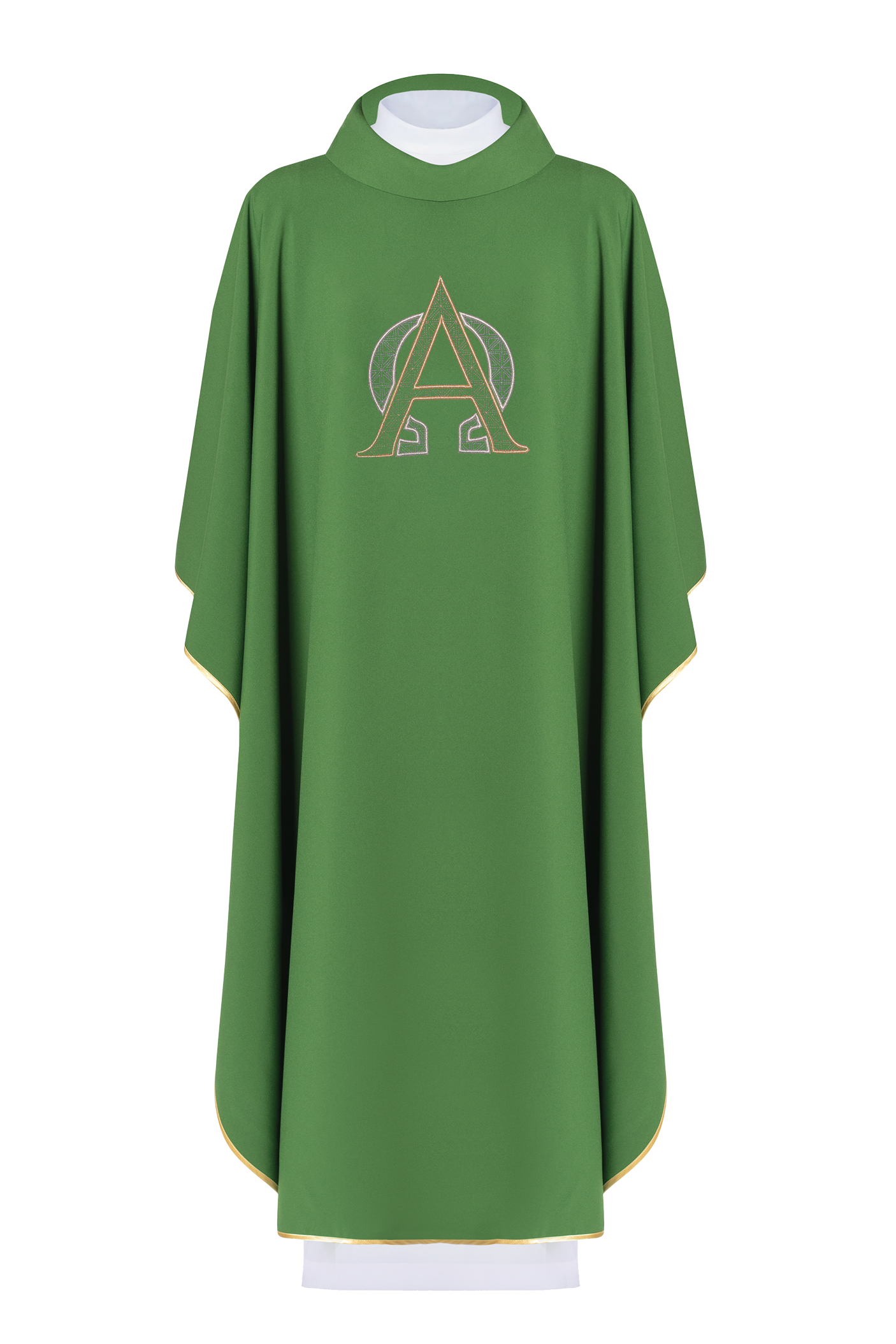 Simple Green chasuble with Alfa and Omega embroidery