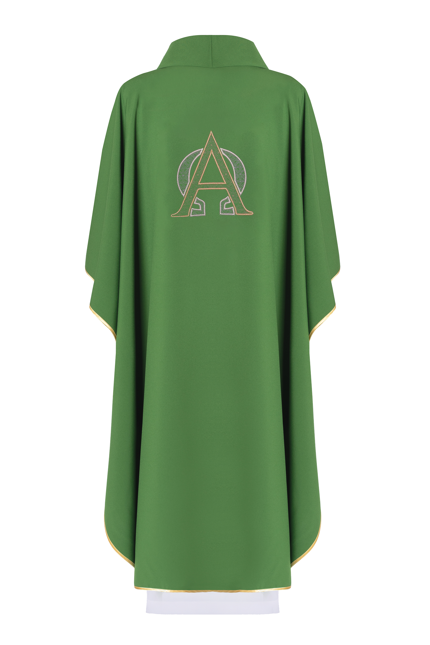 Simple Green chasuble with Alfa and Omega embroidery