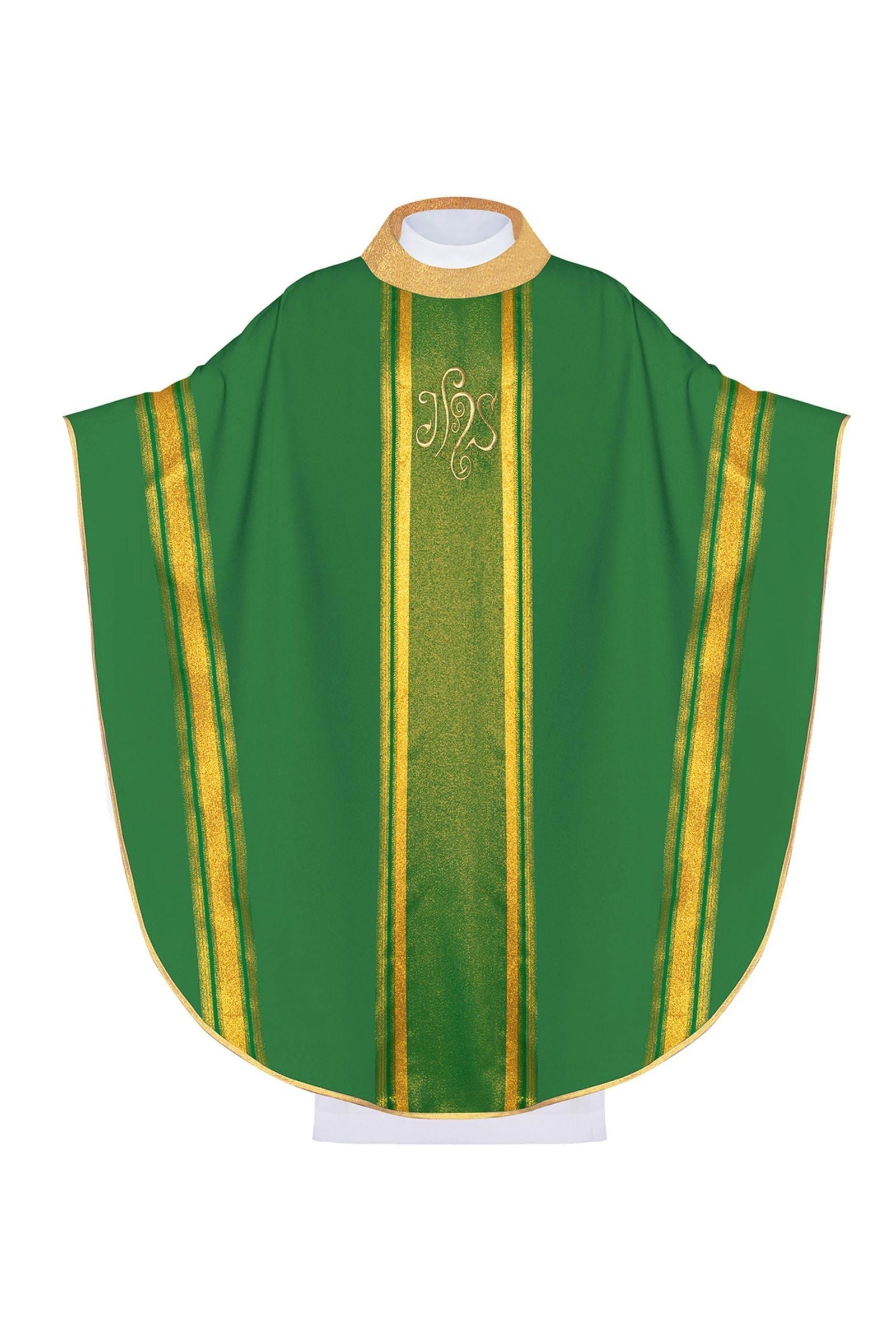 Green chasuble embroidered with IHS motif with gilding