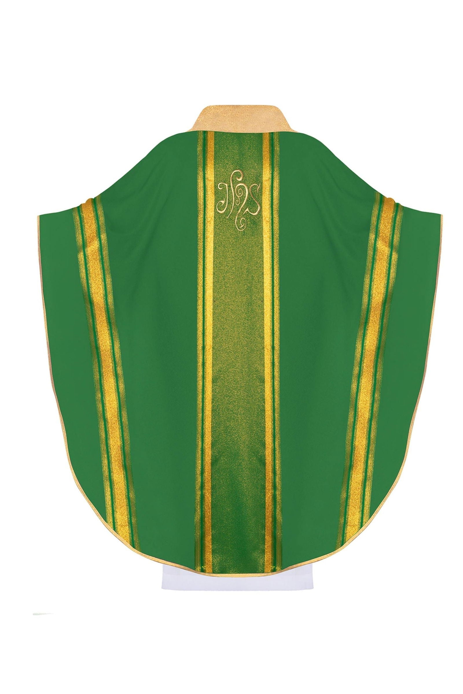 Green chasuble embroidered with IHS motif with gilding