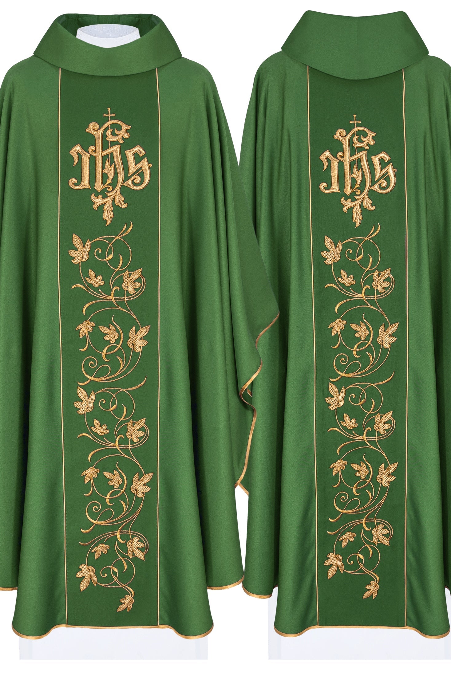 Green classic JHS embroidered chasuble