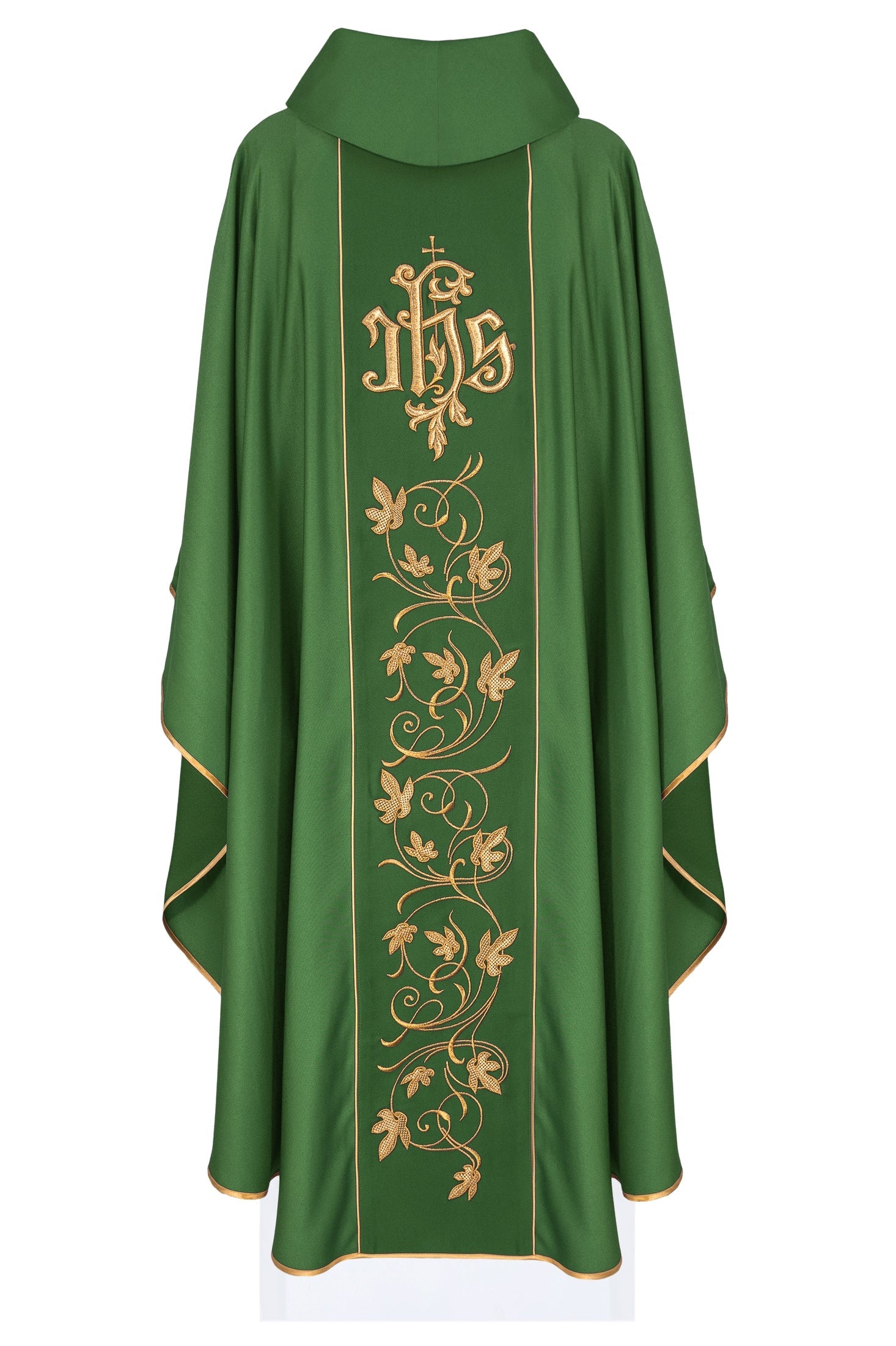 Green classic JHS embroidered chasuble