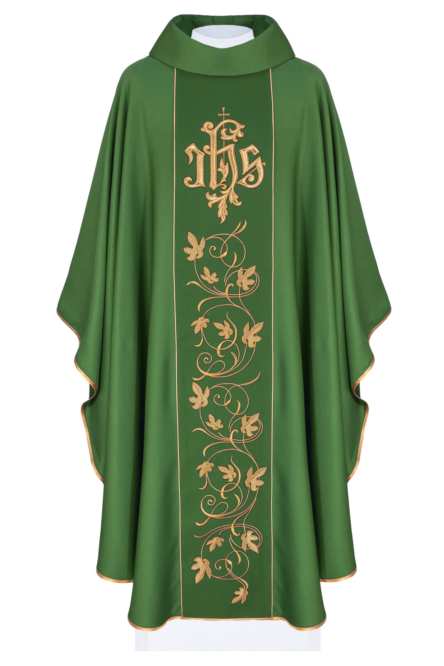 Green classic JHS embroidered chasuble