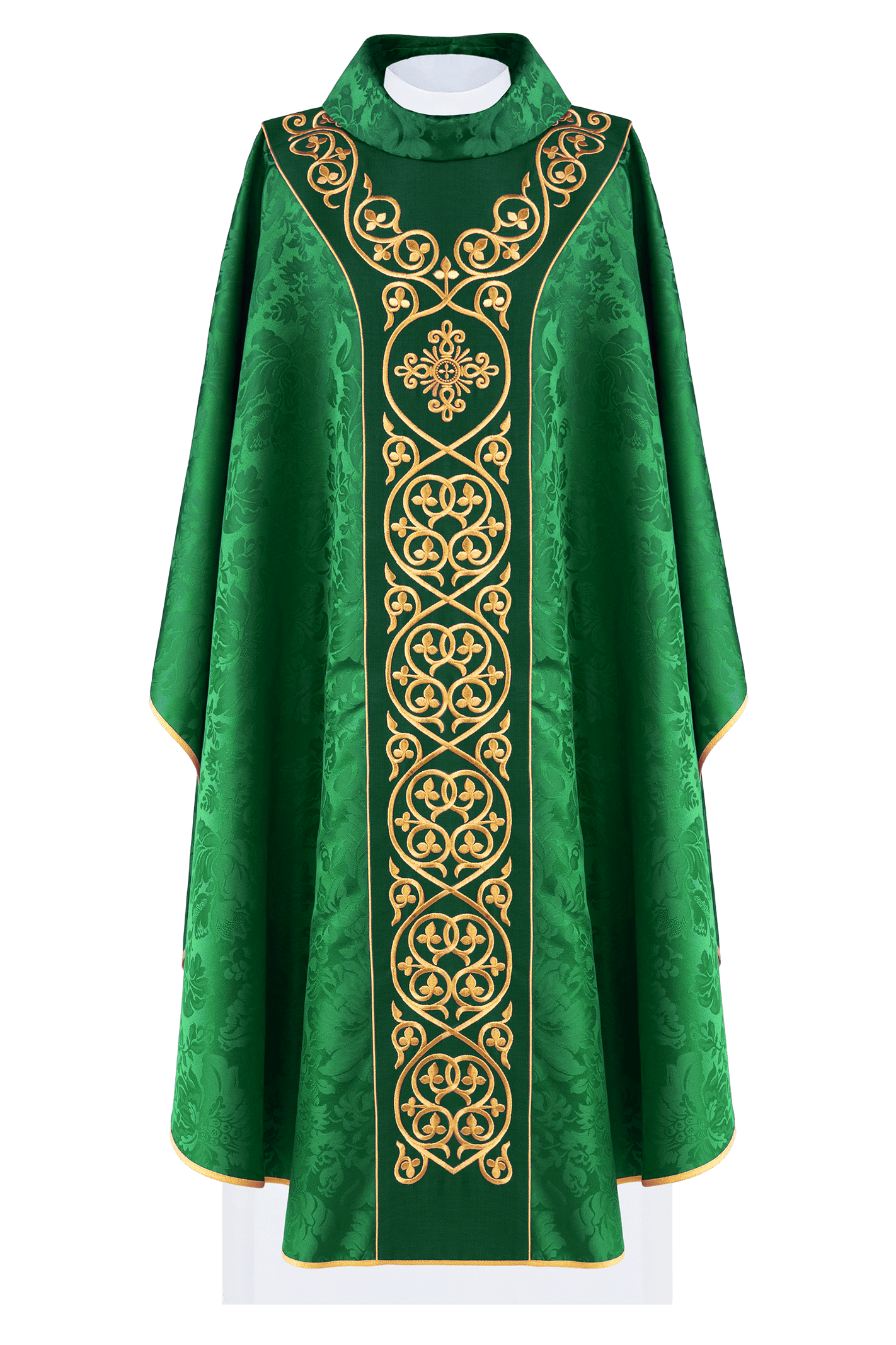 Green vestment with velvet orphrey and gold embroidery