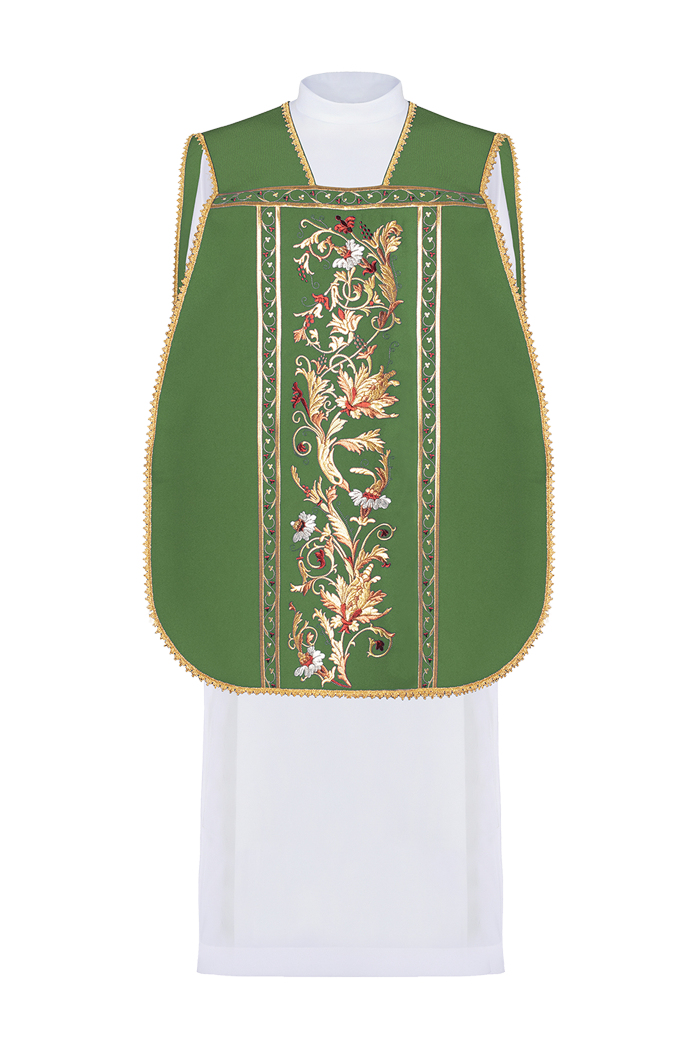 Green Roman Chasuble embroidered with the motif of IHS