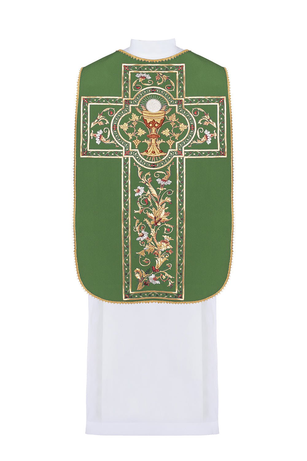 Green Roman Chasuble embroidered with the motif of the Eucharistic chalice