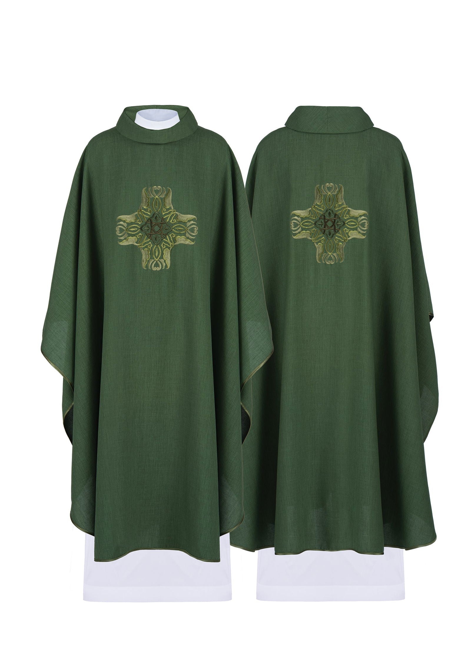 Green chasuble with Cross embroidery - HAFTINAUSA.COM