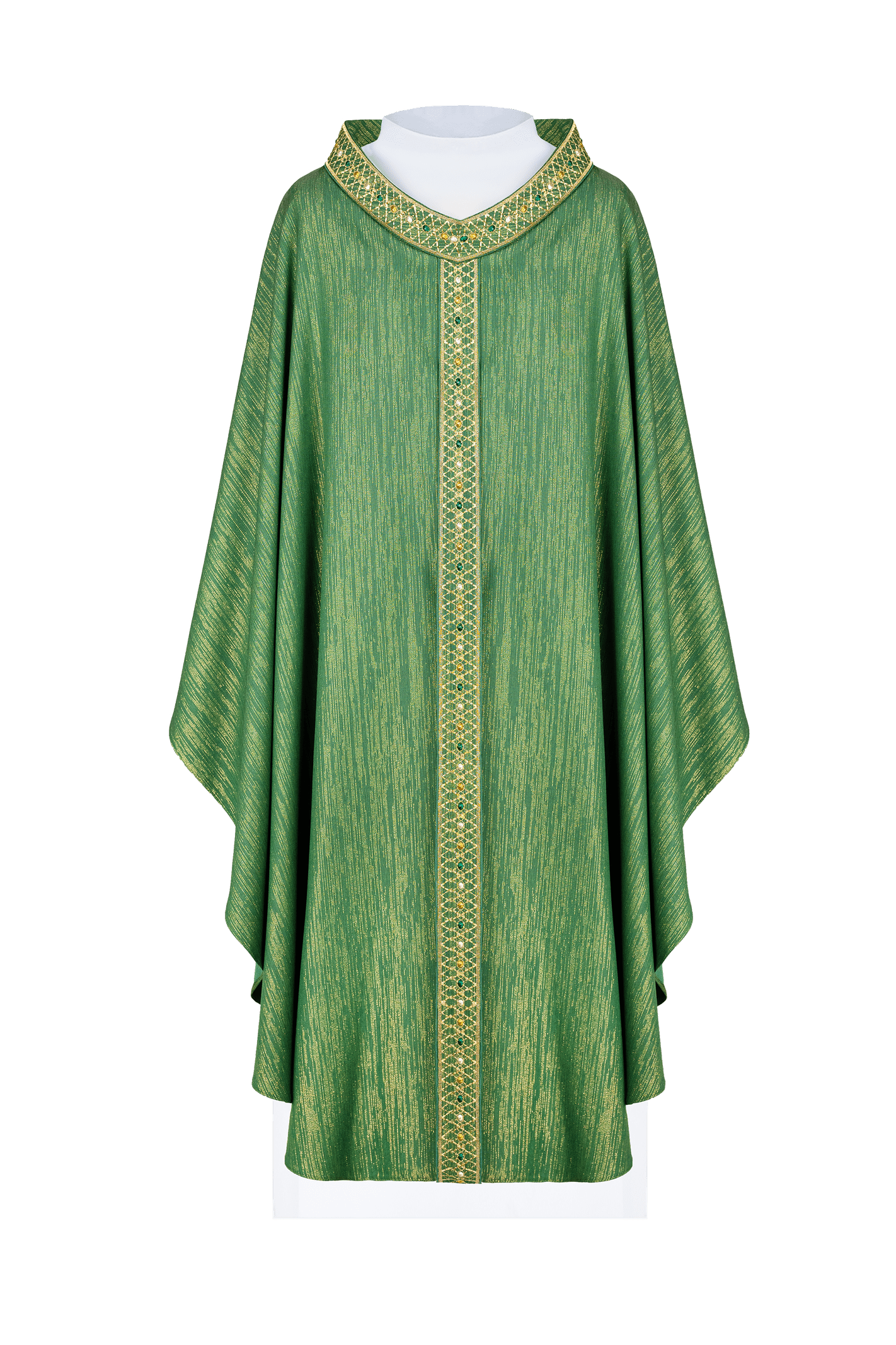 Green chasuble made of glittery golden fabric