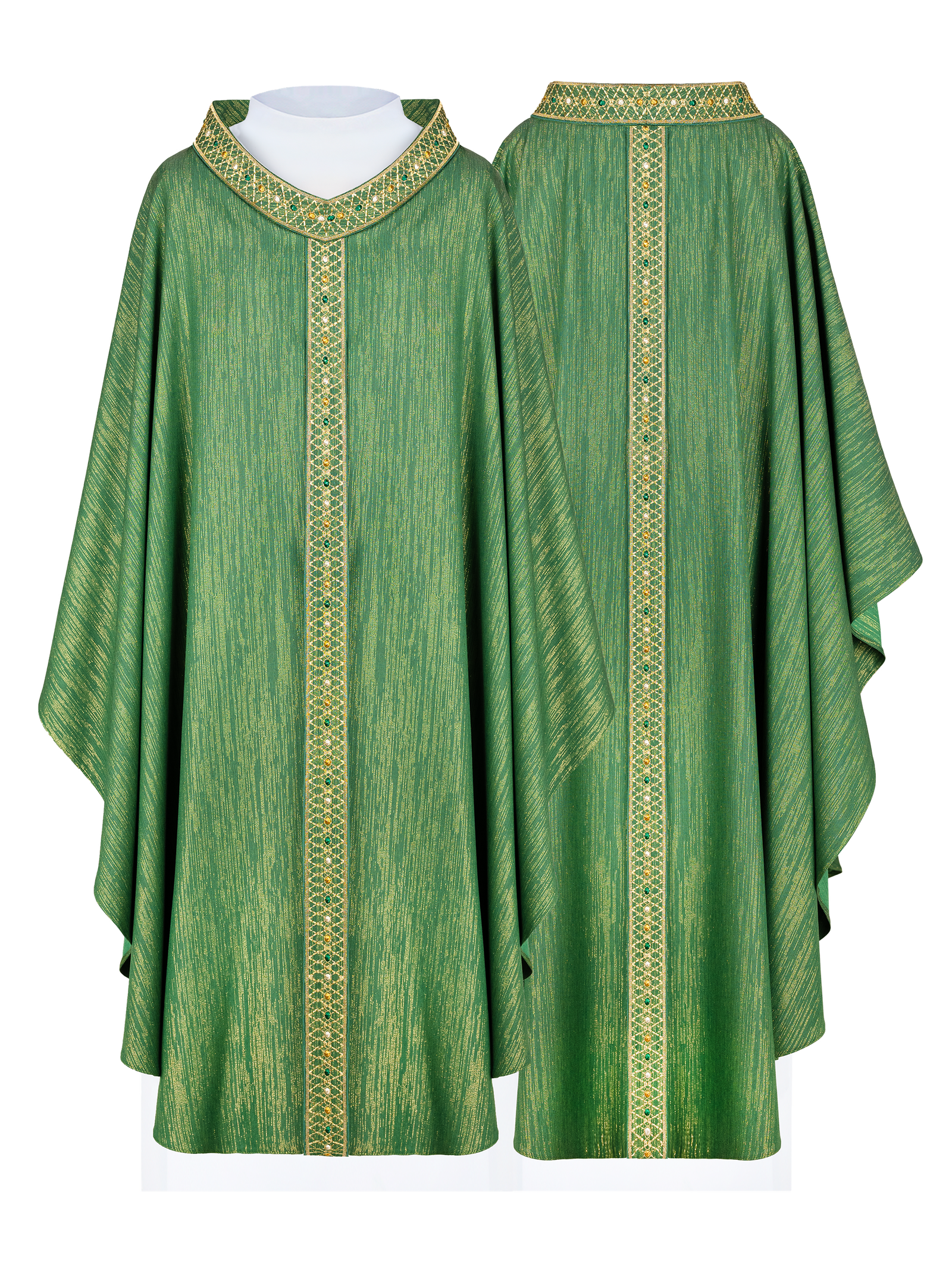 Green chasuble made of glittery golden fabric