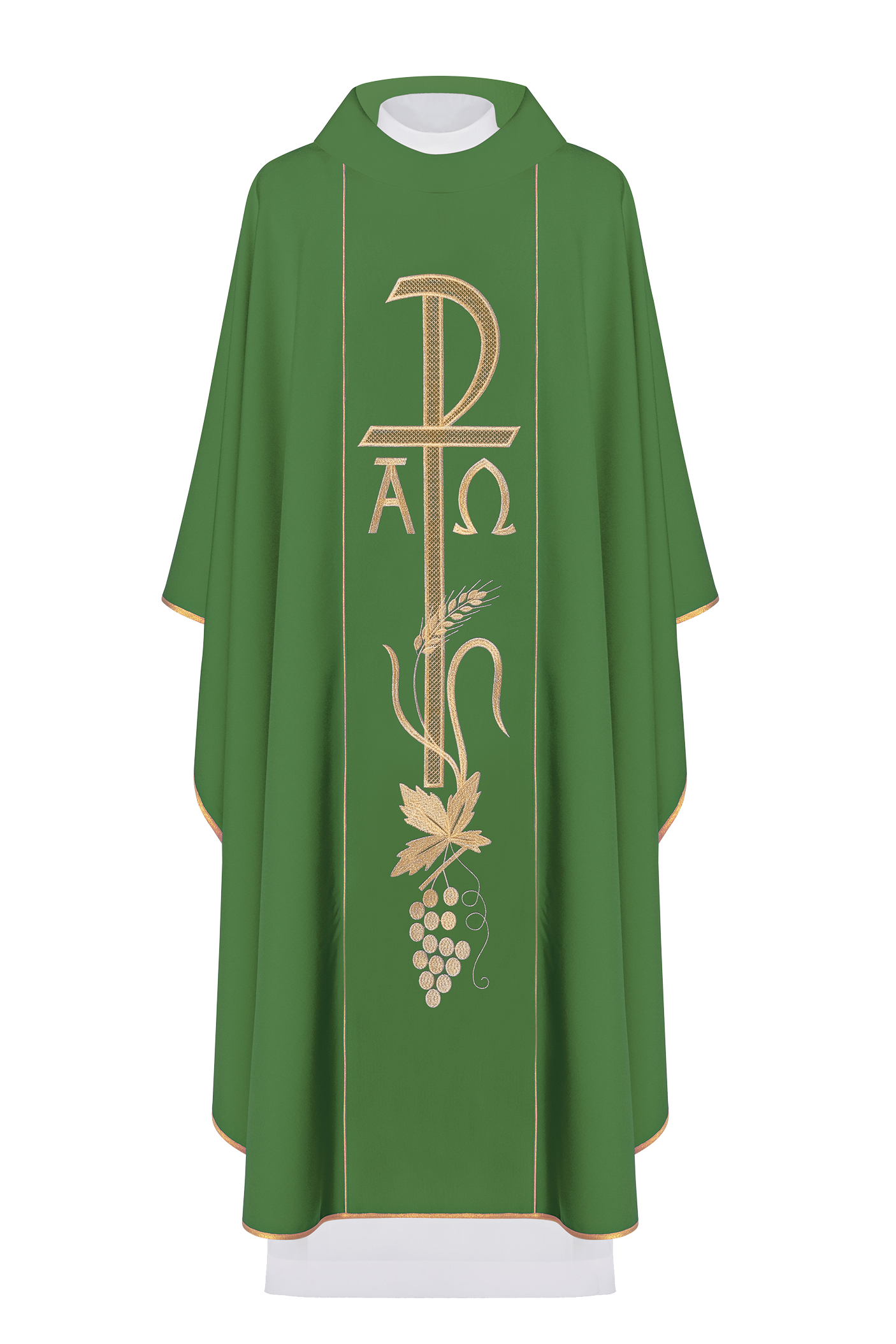 Green Chasuble with Alpha and Omega embroidery - HAFTINAUSA.COM