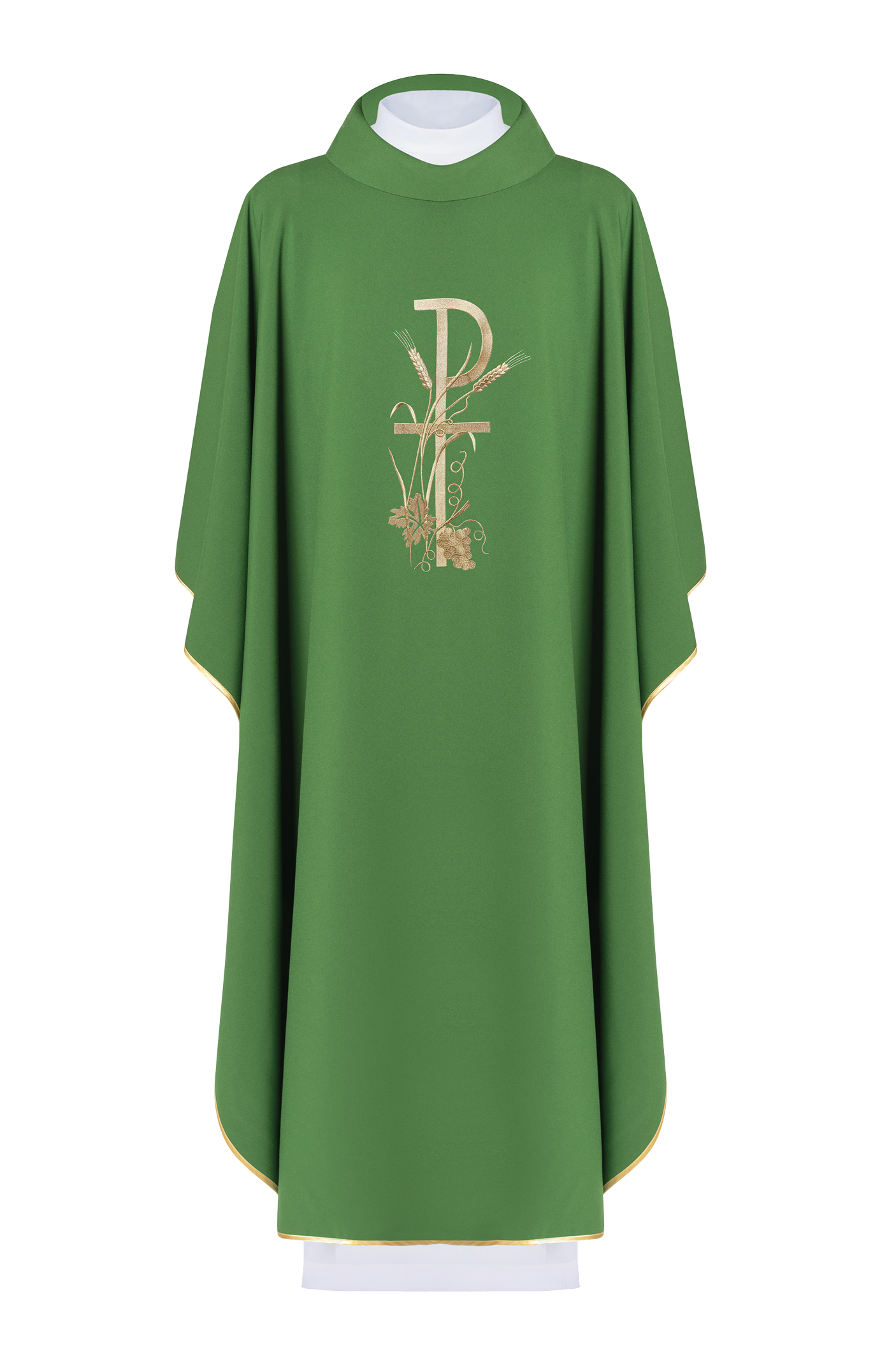 Green chasuble with golden cross embroidery