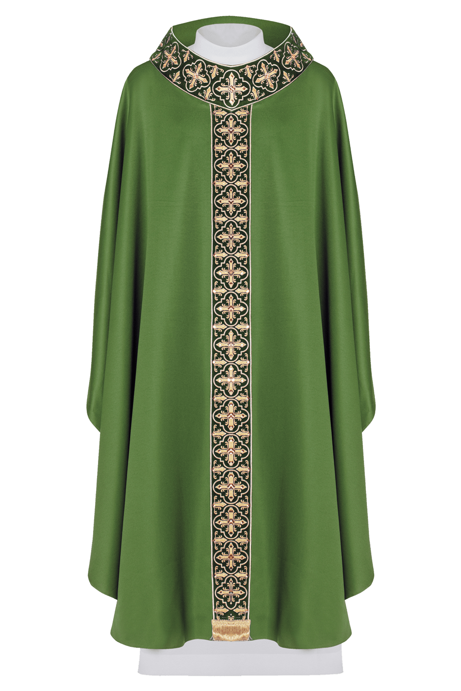 Green chasuble adorned with stones and a narrow band - HAFTINAUSA.COM