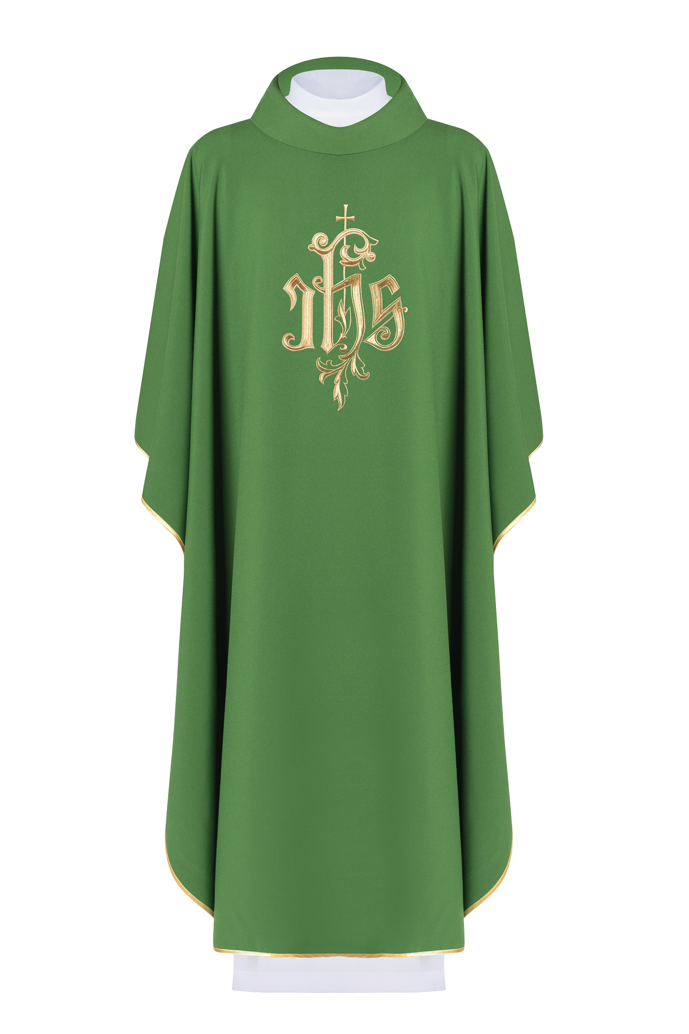 Green chasuble with classic JHS design - HAFTINAUSA.COM