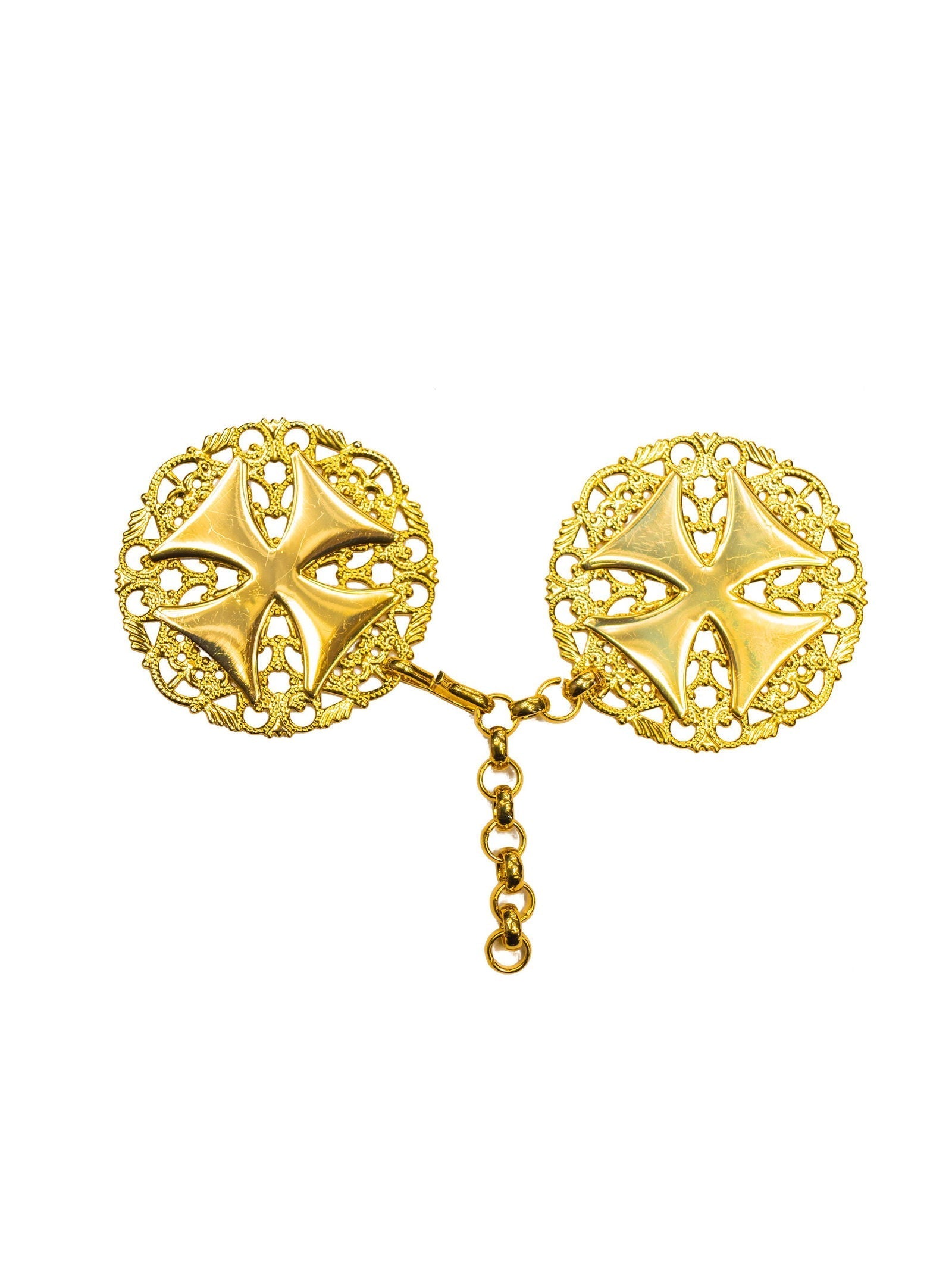 Golden clasp for liturgical vestments cross shape