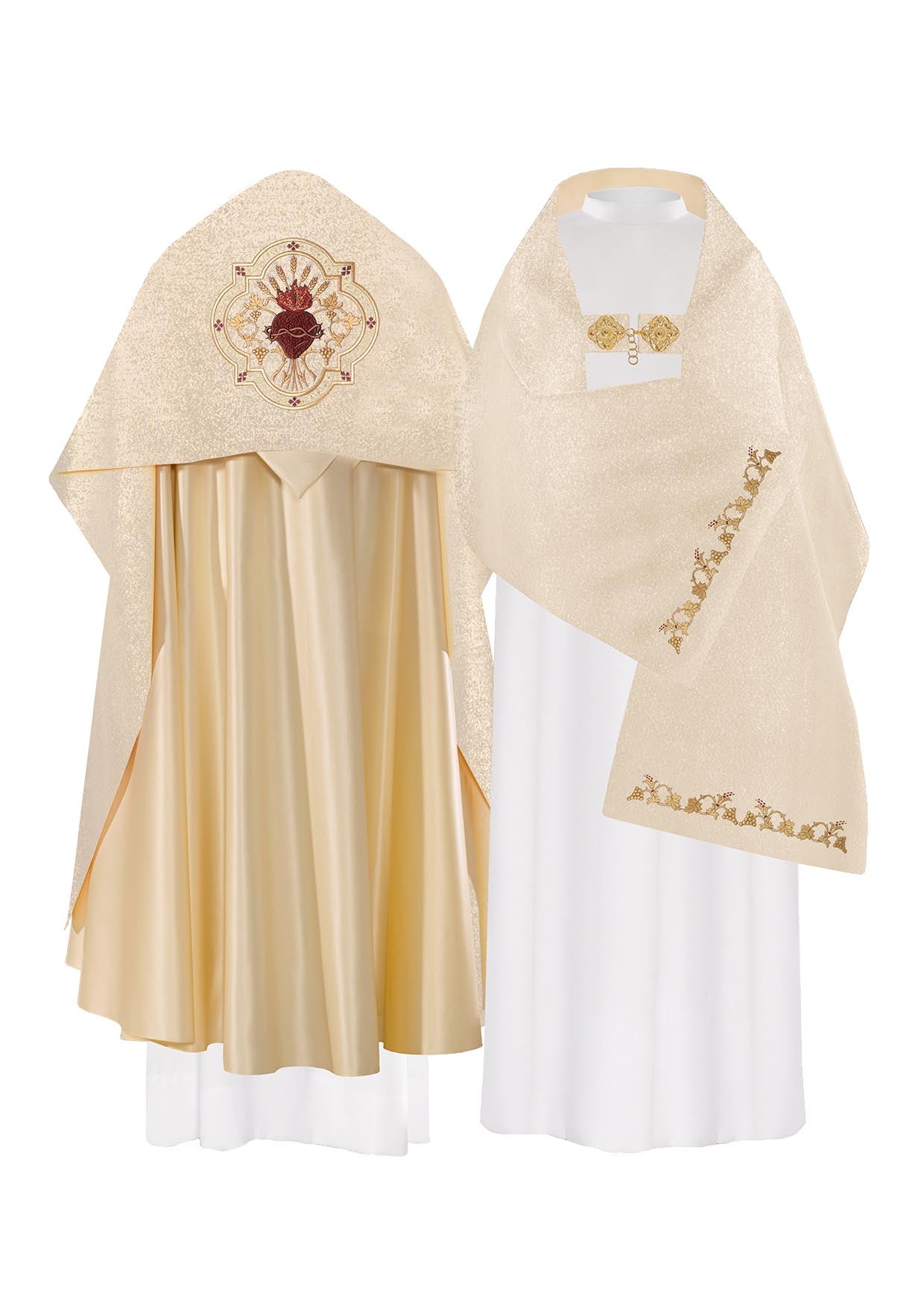 Golden liturgical veil embroidered with the Sacred Heart of Jesus