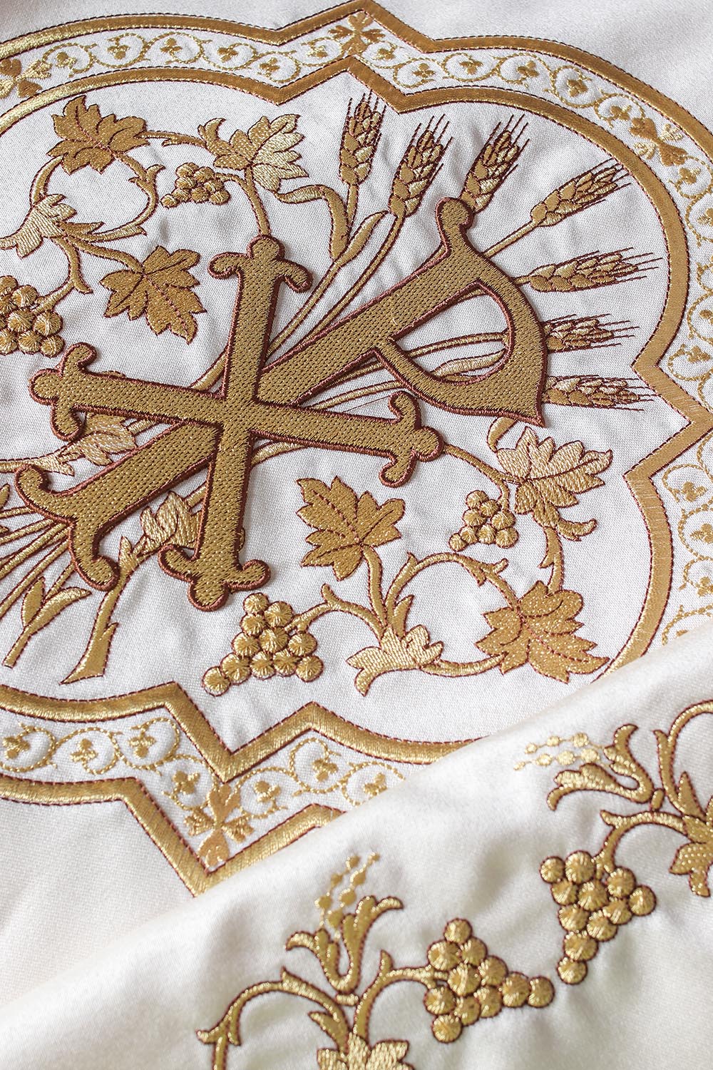 Golden liturgical veil with PX embroidery