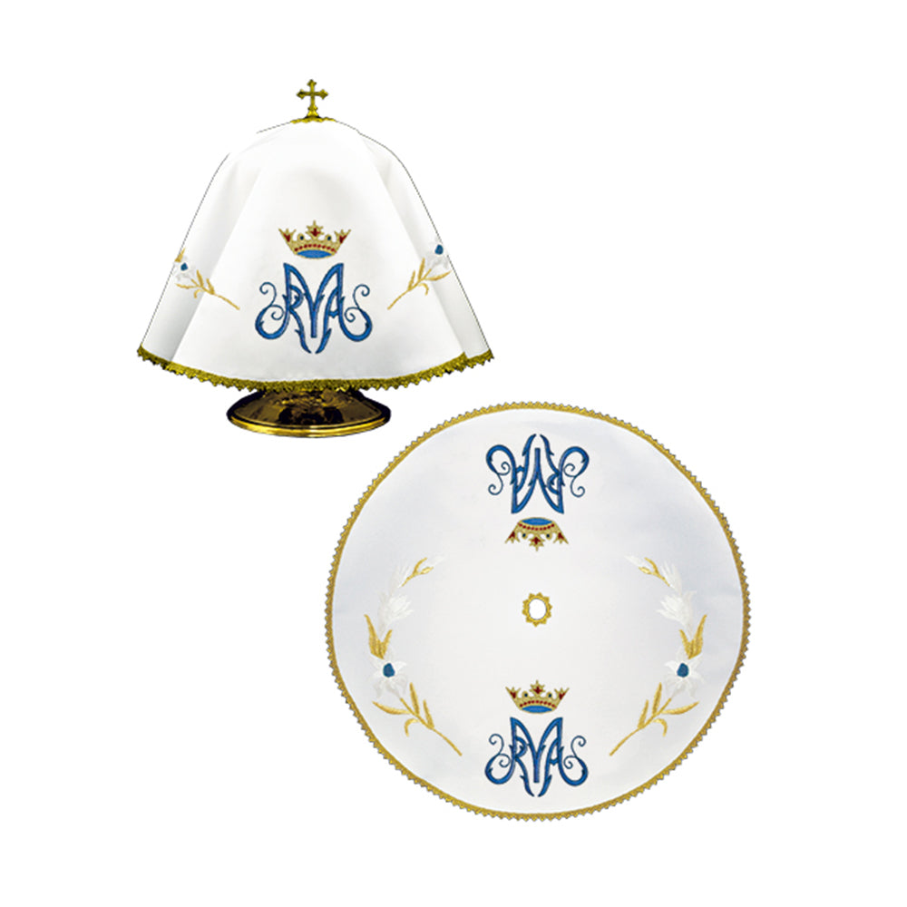 Round veil for a can with a Marian motif