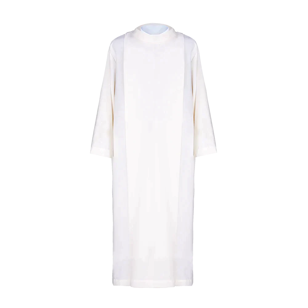 Embroidered priest's alb with neck collar in white