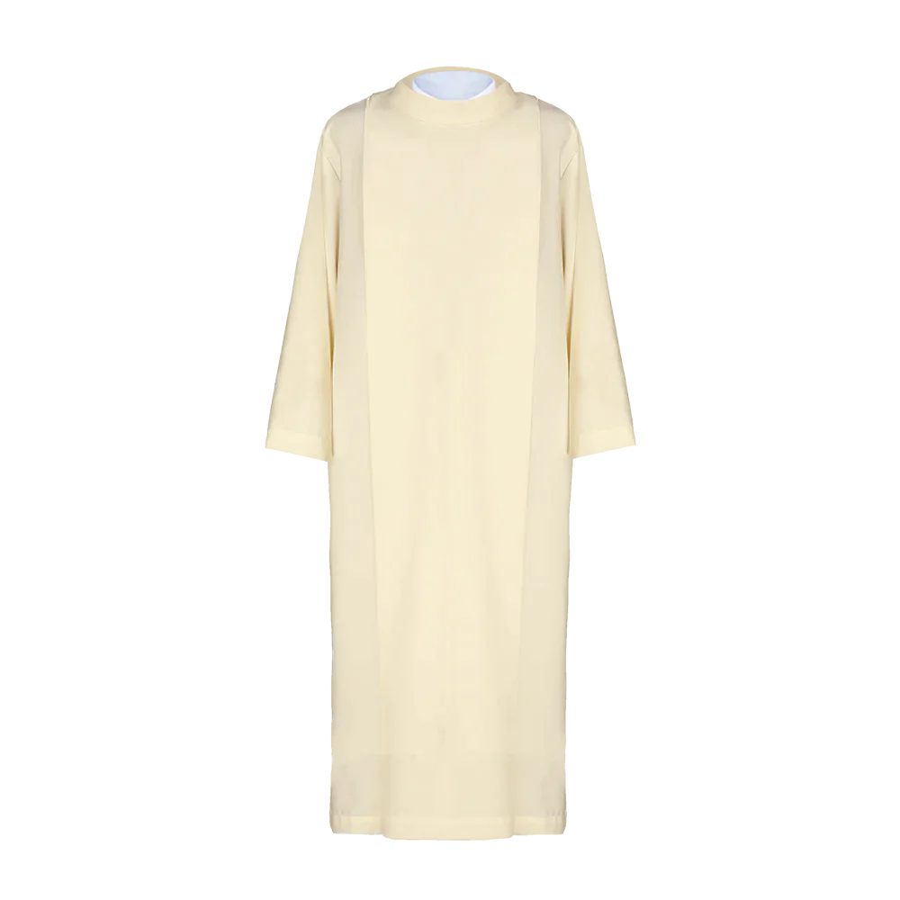 Embroidered priest's alb with neck collar in ecru